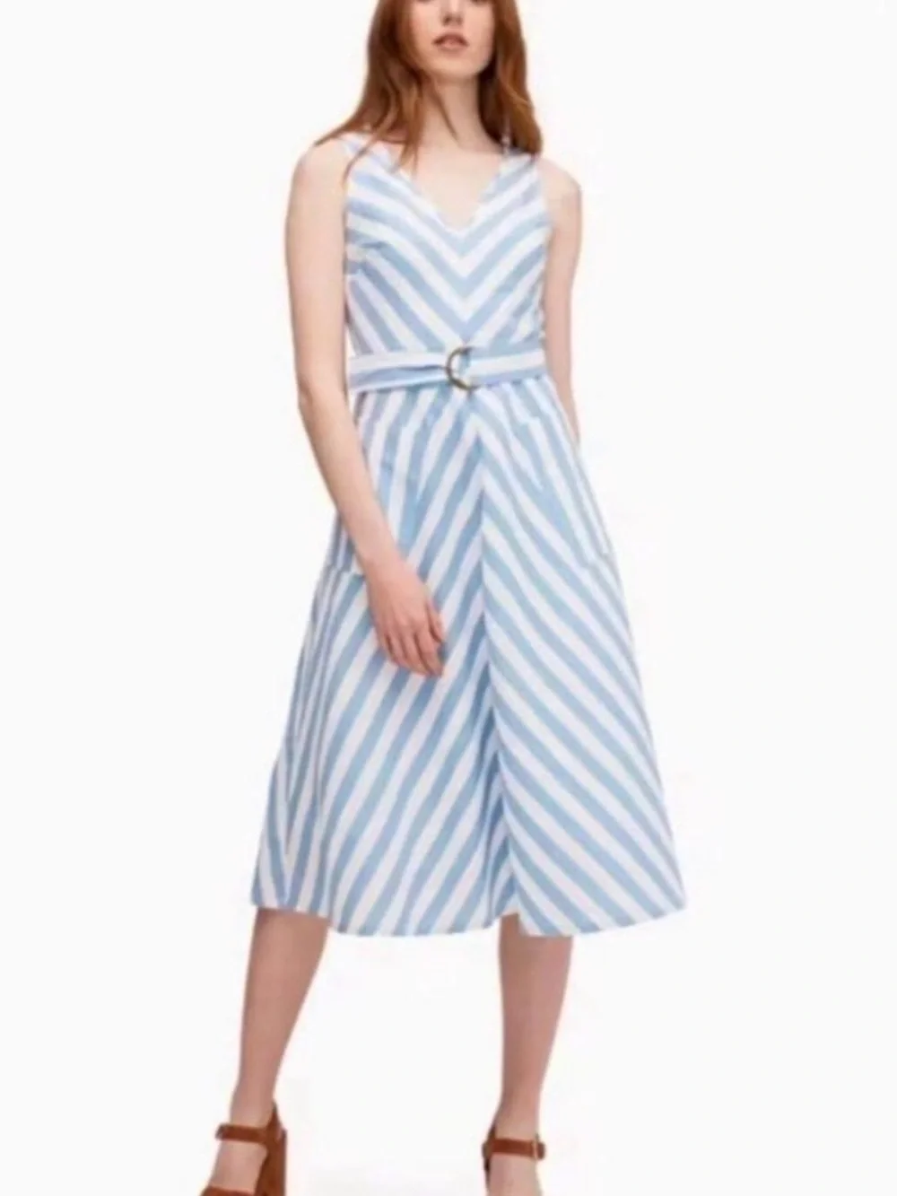 kate spade Light Blue & White Striped Midi Dress